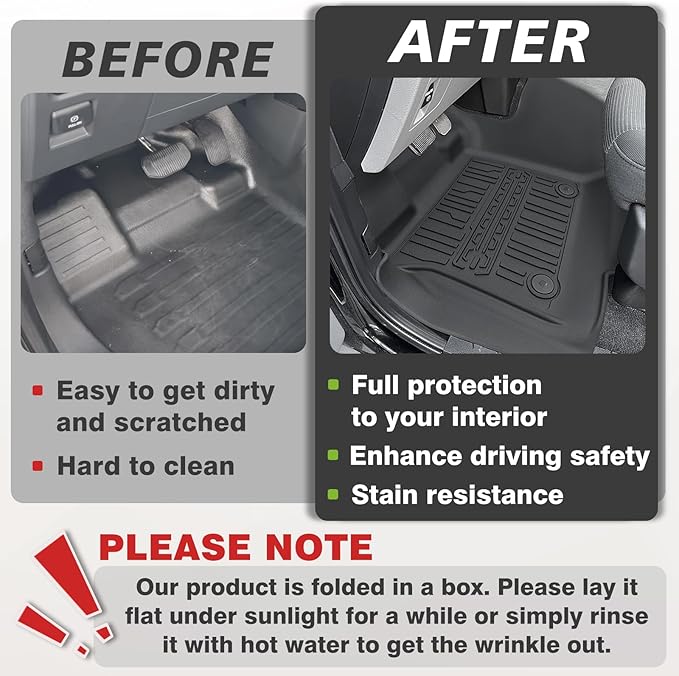 TripleAliners Floor Mats All Weather Liner Compatible with 2015-2024 2025 Ford F150 Regular Cab Accessories 1st Row TPE Liner for Bench Seat with Vinyl Flooring 1pc