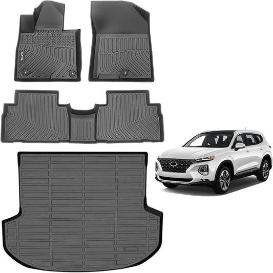 AIPOIL® Floor Mats & Cargo Liner Set for 2019-2020 Hyundai Santa FE All Weather Protection TPE Anti-Slip Automotive Full Set Custom Car Mats Accessories - Black