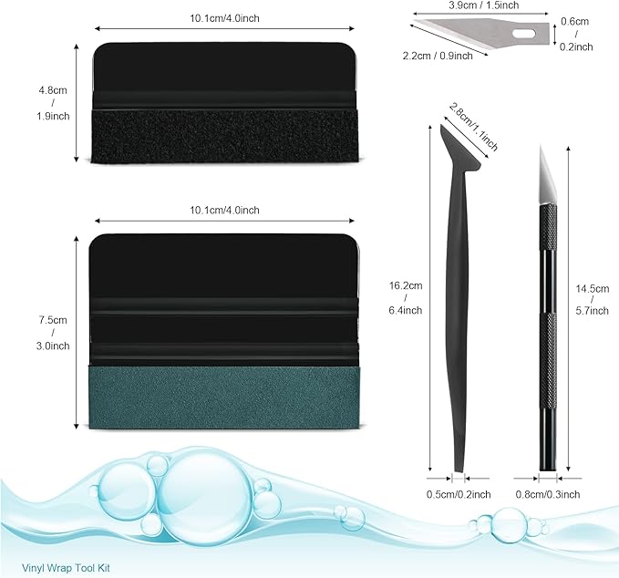 NEWISHTOOL Car Window Tint Installation Kit - Vinyl Wrap Tools With Felt Squeegee, Micro Squeegee, Razor Blade Knife