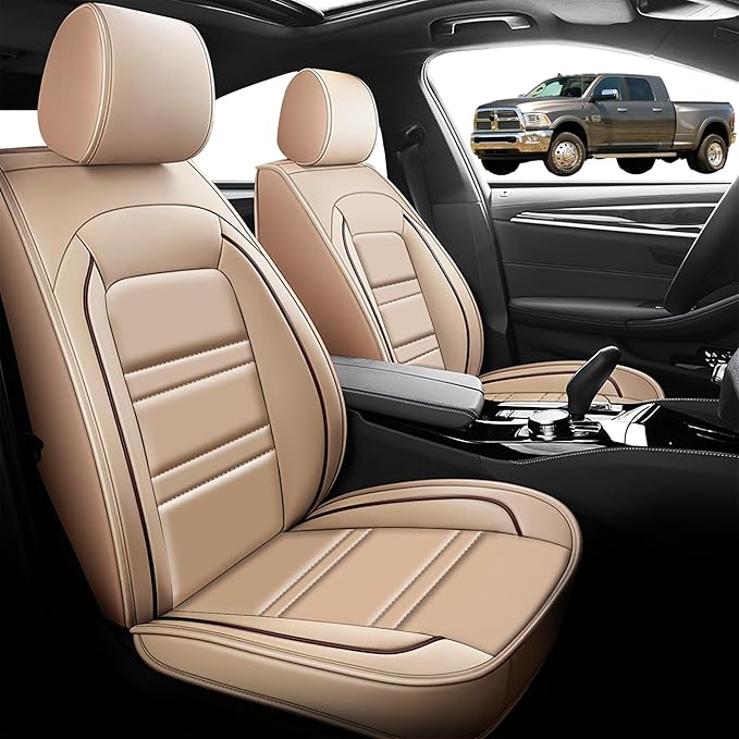 Seat Cover for Dodge ram 3500 2004-2011 | Car Seat Covers Front Seats, Waterproof Seat Protectors, Automotive Front Seat Covers (Front Seat, Beige)