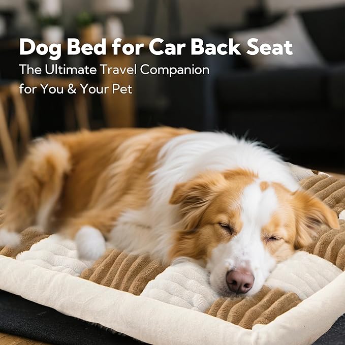 Soulbond Backseat Pet Bed Mat,Dog Bed for Car,Fuzzy Dog Seat Cover for Car Back Seat, Non-Slip Travel Pet Mat, Fit for Backseat Extenders and Seat Covers(Brown and White)