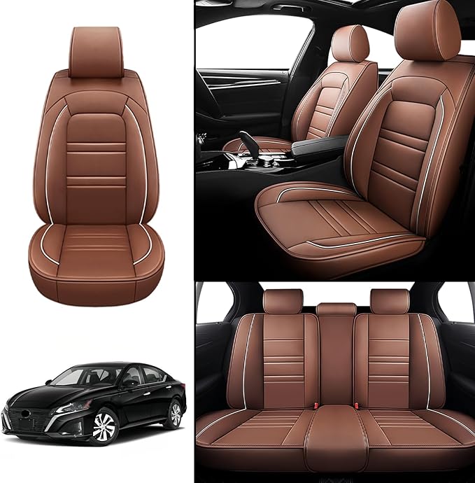 Seat Covers for Nissan Car Altima 1998-2025 | 5-Seats Leather Seat Covers, Easy to Install Automotive Seat Covers Full Set (Full Set, Coffee)
