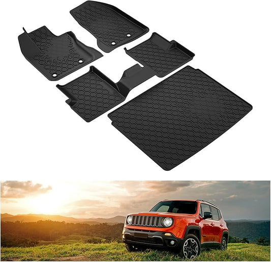 KIWI MASTER Floor Mats & Cargo Mat for 2015-2023 Jeep Renegade OEM Replacement 82214194 82214195 Front Rear 2 Row Trunk Tray All Weather Slush Mat Liners Black