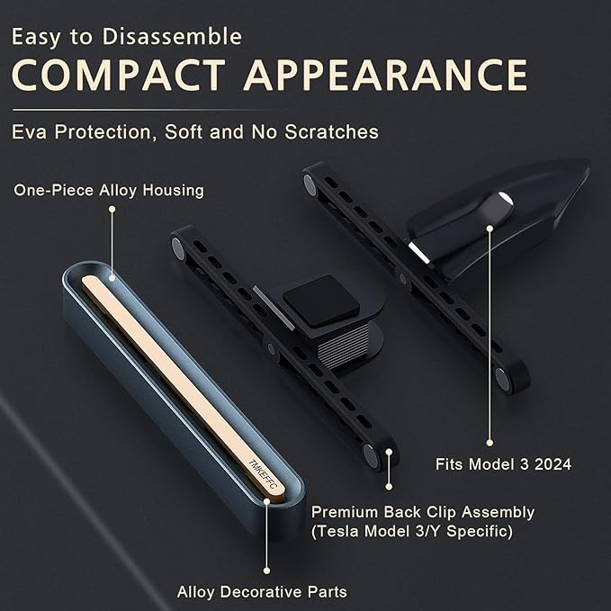 Tesla Model 3/Y Car Air Freshener – Alloy Vent Clip Diffuser with 6 Refill Fragrance Sticks (4 Scents + 2 DIY), Mini Size, Fragrance for Tesla Accessories, Gift for Drivers (Blue Silver)