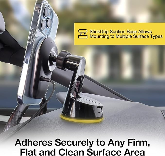 Scosche MPQ5WD MagicMount Pro Charge5 15W MagSafe Wireless Charging Dashboard/Windshield Phone Mount for Car, Magnetic Phone Holder Compatible with iPhone 12/13/14/15/16/Pro/Pro Max, Galaxy, and More