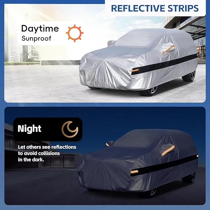 10 Layers SUV Car Cover Custom Fit for GMC Acadia (2007-2025), Waterproof All Weather for Automobiles, Outdoor Full Cover Sun Dust Rain Protection with Cotton. Silver