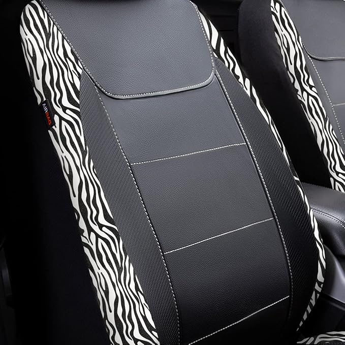 Flying Banner car seat Covers Protects Zebra Printing Faux Leather Carbon Fiber Front Pair Carbon Fibre