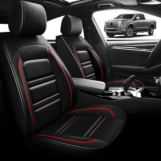 Seat Cover for Nissan Car Titan 2004-2024 | Car Seat Covers Front Seats, Waterproof Seat Protectors, Automotive Front Seat Covers (Front Seat, Black&Red Line)