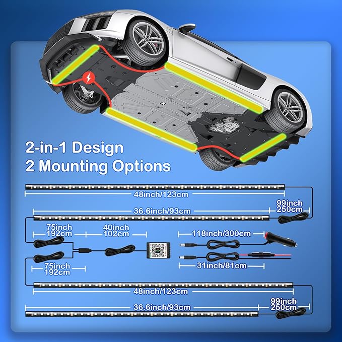 Underglow Car Lights, 4 pcs RGB-IC Smart LED Lights with APP and Remote Control, 16 Million Colors DIY Sound Active Function Music Mode, Underglow Kit for Car, SUVs, Trucks (Multicolor)