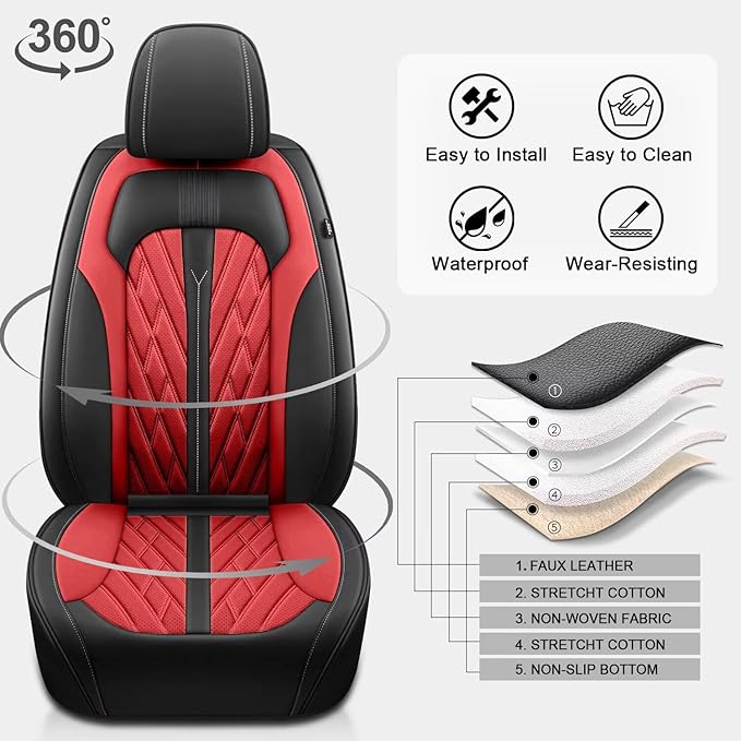 TTX LIGHTING Seat Covers Fit for Toyota Avalon 2001-2022 Seat Covers Full Set Car Seat Covers Faux Leather Breathable Waterproof Car Seat Protector (5 Seats, Black&Red)