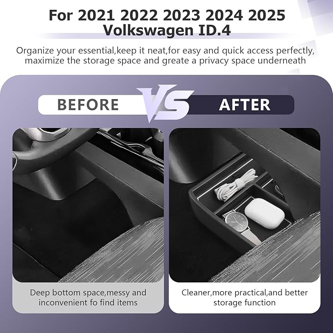 LUWU 2025 ID4 Lower Center Console Tray Storage Box for 2021 2022 2023 2024 2025 ID.4 Accessories 2025 ID 4 Armrest Console Organizer ABS Material White-trim