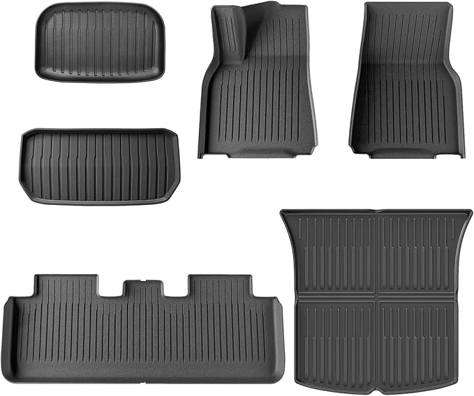 Weize Floor Mats & Cargo Liners Fits Tesla Model Y 5-Seat 2021 2022 2023 2024 All Weather TPE Floor Mats and Cargo Trunk Mats Accessories, Set of 6 Mats (Not Fit 7-Seat)