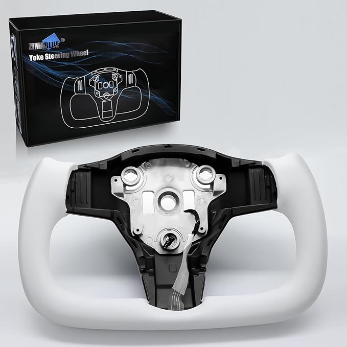ZIMABLUE Yoke Steering Wheel Personalized Yoke Steering Wheel, Nappa Leather without Front Trim for Tesla Model 3 2017-2023, Model Y 2019-2024 With Heating Function