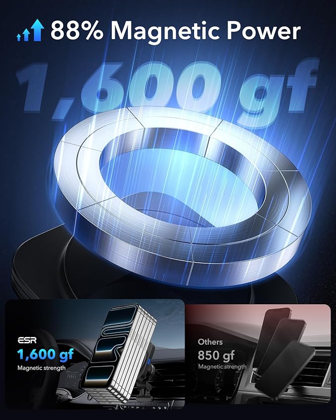 ESR for MagSafe Car Mount Charger,15W Magnetic Wireless Car Charger, for MagSafe Car Charging, Air Vent Dashboard Phone Holder Mount for iPhone Air 17 Pro Max 16 15 14 13 12, Galaxy S25, Fast Charging