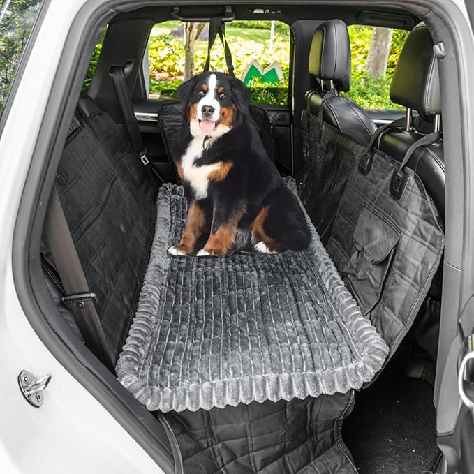 Non-Slip Dog Bed Mat for Car, Fuzzy Backseat Pet Mat, Travel Pet-Friendly Seat Cover for Cars, Compatible with Backseat Extenders and Seat Protectors 24.8x54 inch