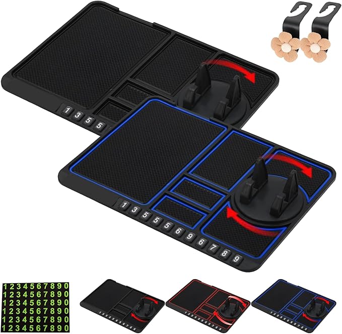 Anti-Slip Mat with Mobile Phone Holder, 2026 New Multifunction Car Anti-Slip Mat Auto Phone Holder, Extra Large Car Dash Accessories for Phone, Keys, Sunglasses (2Pcs-B)