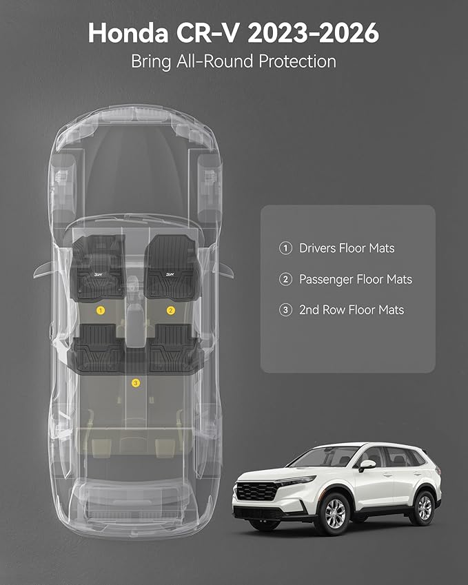 3W Floor Mats Fit for 2026 2025 2024 2023 Honda CR-V(Include Hybrid & CRV FCEV), Custom Fit Floor Liner for 1st 2nd Row Floor Liner TPE All-Weather Car Liners Black