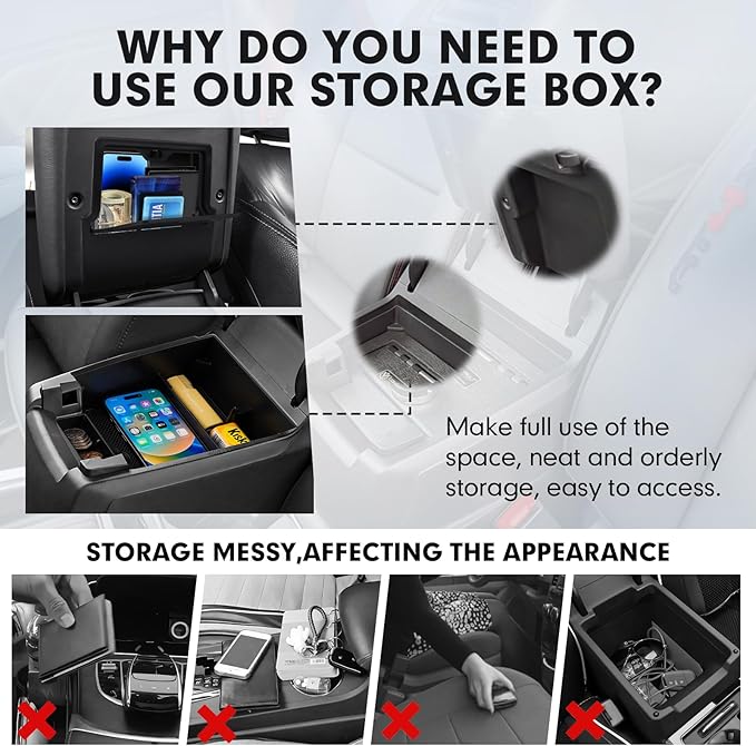 Autorder 2PCS Center Console Organizer for 2023-2026 Chevy Chevrolet Colorado/GMC Canyon Accessories Armrest Storage Box Hidden Storage Box Center Console Insert Tray with Anti-Slip Mat