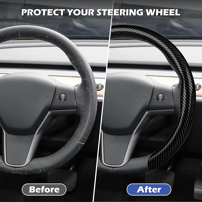 frani Leather Steering Wheel Cover, Universal 15 Inch Premium Non-Slip Steering Wheel Cover Black Carbon Fiber Texture