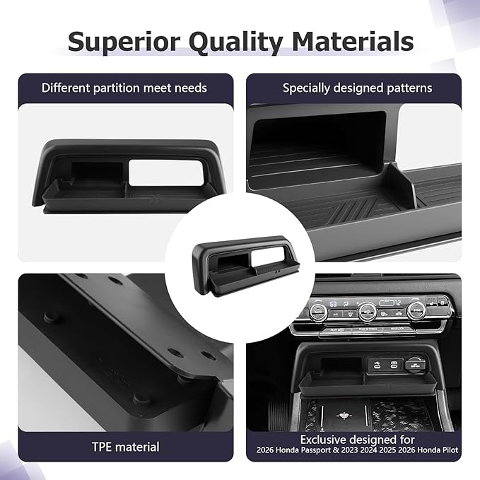 LUWU 2026 Honda Passport Accessories Compatible with 2023 2024 2025 2026 Pilot & 2026 Passport Center Console Organizer, Armrest Storage Box Tray Organizer Insert Tray 2025 Pilot Accessories Black