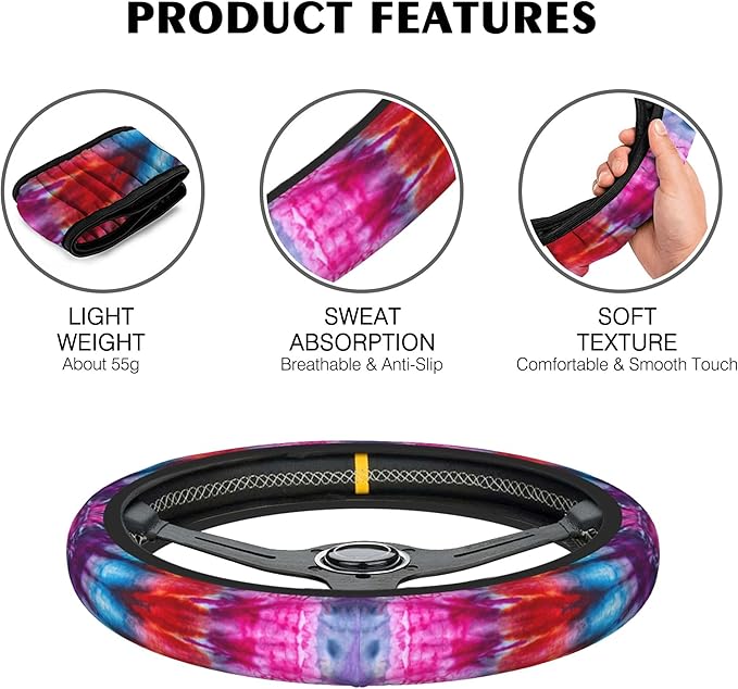 Tie Dye Steering Wheel Cover, Vintage Swirl Elastic Non-Slip Steering Wheel Protector,Auto Interior Decor for Women Girls,Universal 15" Fit for Sedans,Trucks