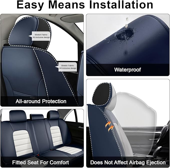 5 Seat Covers for Toyota RAV4 2000-2026 Breathable Car Seat Covers,Anti-Slip Waterproof Car Seat Protectors with Airbag,Automotive Vehicle Cushion with Storage Pockets (Standard,Blue)