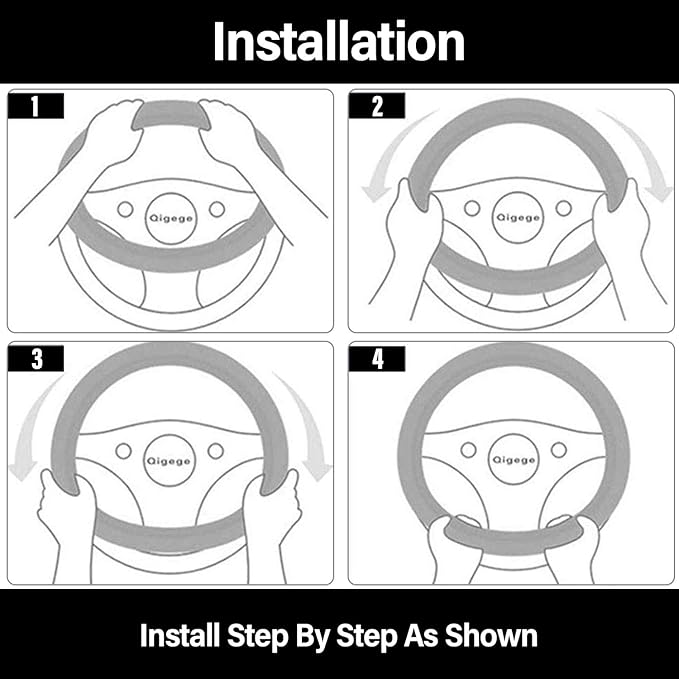 Ergocar Car Steering Wheel Cover Non-Slip Car Steering Wheel Protector Sport D-Shape Carbon Fiber & First Layer Cowhide Universal for Diameter 38cm(15") (D-Black)