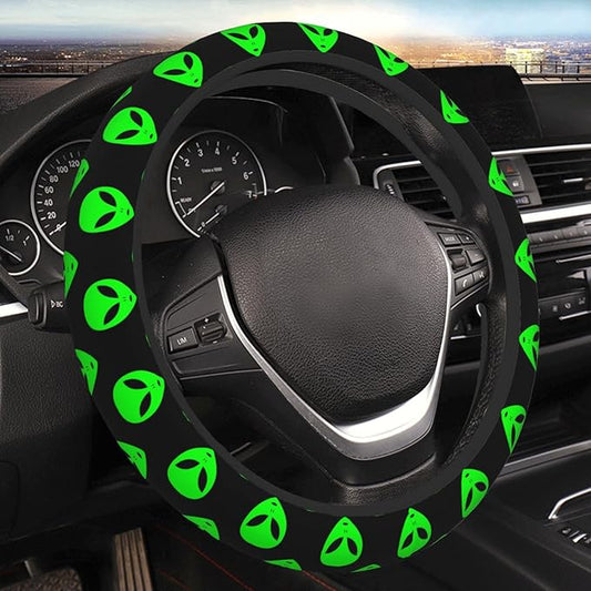 Green Aliens Face Steering Wheel Cover for Women Girls, 15 Inches Anti-Slip Steering Wheel Cover for Auto Truck SUV