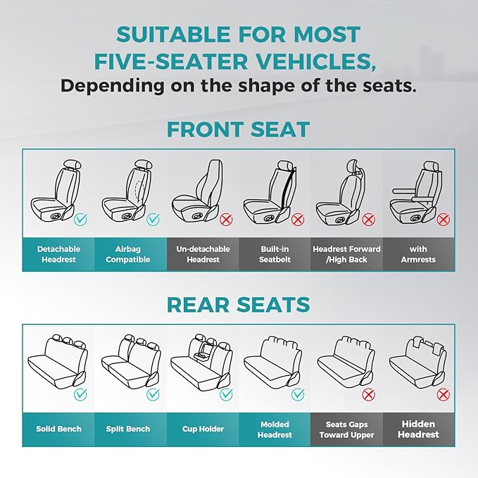 Leather Car Seat Covers - Breathable Faux Leather Seat Covers Full Set for Cars SUV Sedan - Waterproof - Grey