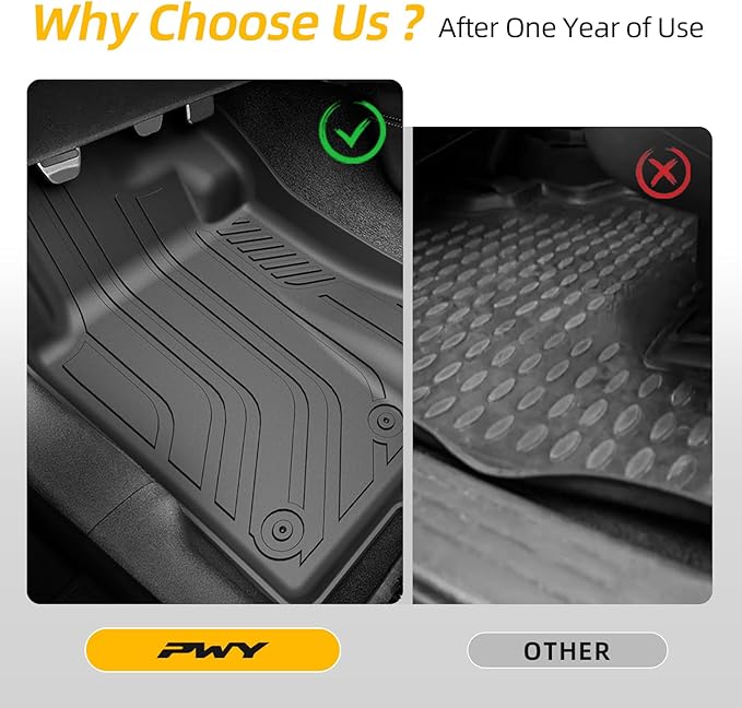 PWY Car Mats for Ford Mustang 2015-2025 2026 (Not for Mach-E), TPE Heavy Duty Automotive Floor Mats, Custom Fit Car Liners, All Weather Floor Liners for Mustang, 4PCS Mustang Interior Accessories