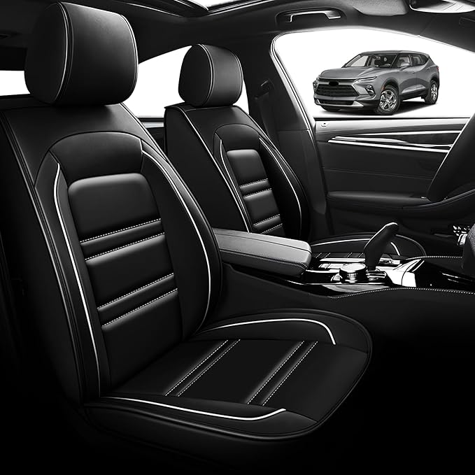 Seat Cover for Chevy Blazer 2019-2025 | Car Seat Covers Front Seats, Waterproof Seat Protectors, Automotive Front Seat Covers (Front Seat, Black&White Line)