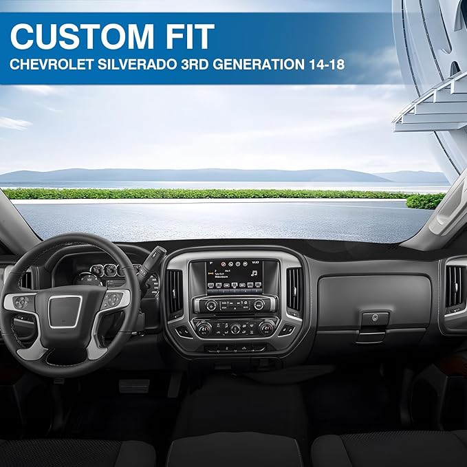 KUST Car Dash Cover for 2014-2018 Chevy Silverado/GMC Sierra 1500, 2015-2019 Silverado/GMC Sierra 2500HD 3500HD Dashboard Cover Polyester Non-Slip Custom Fit Dash Mat Center Console Dash Cover Black