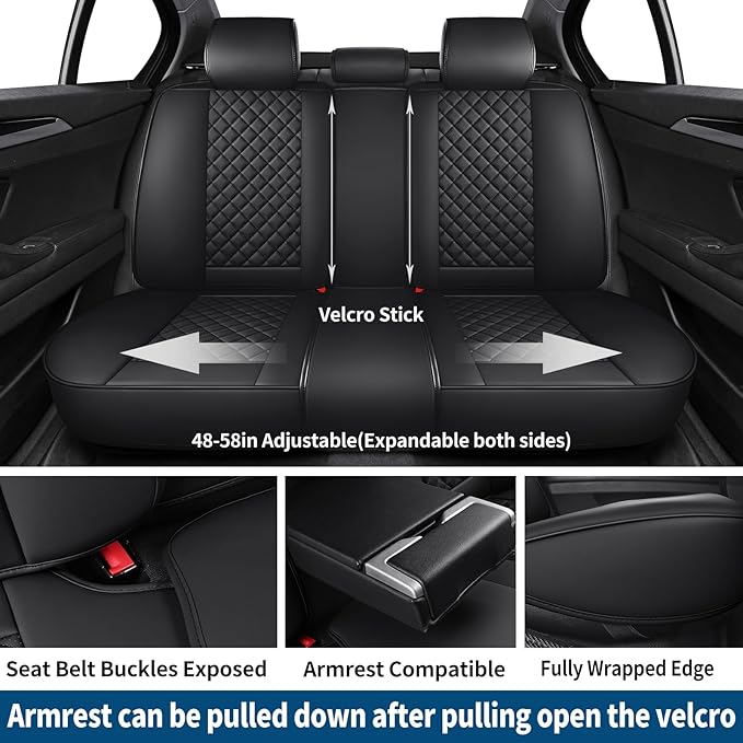 Leather Car Seat Covers Full Set Breathable Automotive Seat Covers Waterproof Seat Protectors Universal Fit for Most Automotive Cars SUV Trucks Van (Black, Full Set)