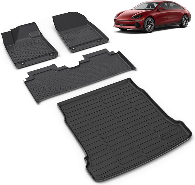 All Weather Car Floor Mats & Cargo Liner Set Fit for Hyundai Ioniq 6 2023 2024 2025 Floor Liners Trunk Liner Ioniq 6 Cargo Mat Accessories Black
