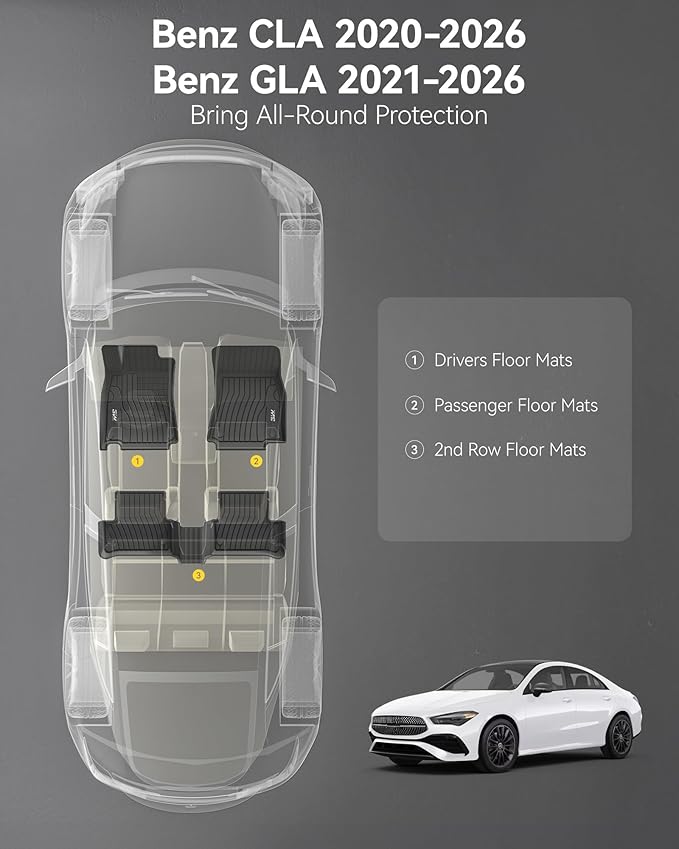 3W Floor Mats for Mercedes Benz CLA 250(2020-2026) / GLA 250(2021-2026), TPE All Weather Custom Fit Floor Liner for Benz CLA GLA, TPE All-Weather Custom Fit Car Liners