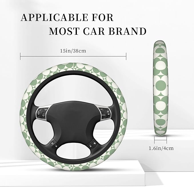 Vintage Grid Flowers Car Steering Wheel Cover, Non-Slip Absorbing Sweat Car Wheel Cover Accessories for Men Women,Universal 15" Fit Auto SUV Vans Trucks