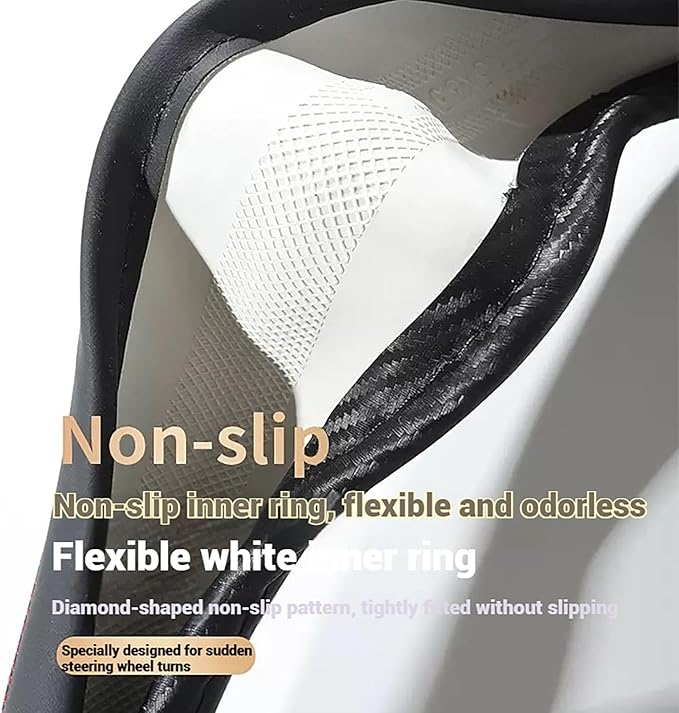 Premium Leather Steering Wheel Cover with Carbon Fiber Texture, Non-Slip Grip, Universal Fit for 14.5-15 Inch Wheels
