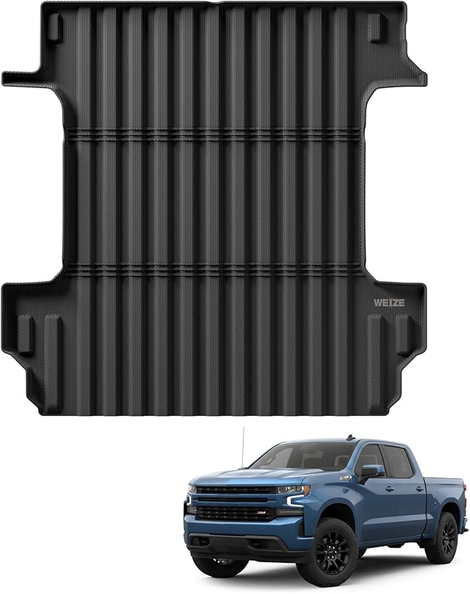 WEIZE Truck Bed Mat for Chevy Silverado/GMC Sierra 1500 2019-2025 5.8 ft(5‘10“,69.6in), All Weather Protection TPE Truck Bed Liner Durable Easy Clean Black