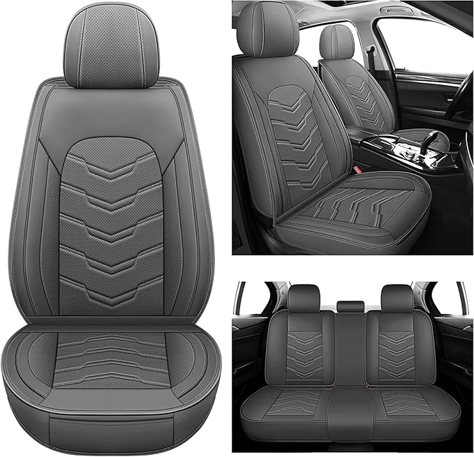 AOOG Leather Car Seat Covers Universal fit Most Sedans SUV Trucks, (Full Set, Grey)