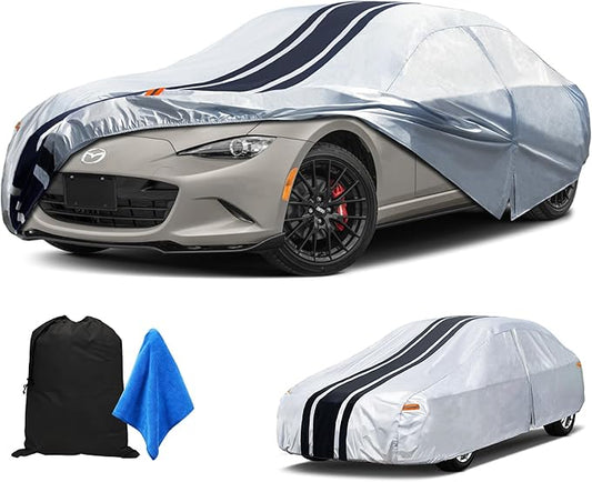 [2025 Upgrade] 10-Layer Waterproof Coupe Sports Car Cover. Full Outdoor Small Car Covers. Universal Fit for Mazda Miata MX5, Honda S2000. Kia Rio, Sun Snow Rain. Size A1 (up to 165 inch)