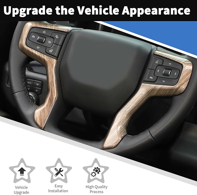 Voodonala for Chevy Silverado Steering Wheel Panel Cover ABS Antidust Carbon Fiber Black Style Steering Wheel Cover Trim Compatible with Chevy Silverado 2019+ (2Pcs/Set,Wood)