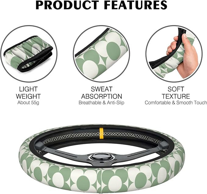 Vintage Black Floral Steering Wheel Covers Universal 15 Inch Car Wheel Cover,Anti-Slip Breathable Car Accessories Protector Fit for Trucks,Sedans,SUVs,Vans