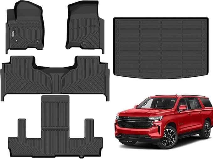 Wailtnb-All Weather Floor Mats & Cargo Liner for Chevrolet Suburban 7 Seats 2021-2025 /GMC Yukon XL 7 Seats with 2nd Bucket Seats Custom Fit Chevy Suburban Waterproof Durable Accessories for Suburban