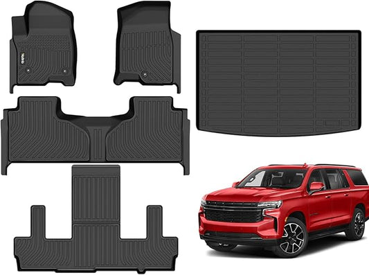 Wailtnb-All Weather Floor Mats & Cargo Liner for Chevrolet Suburban 7 Seats 2021-2025 /GMC Yukon XL 7 Seats with 2nd Bucket Seats Custom Fit Chevy Suburban Waterproof Durable Accessories for Suburban