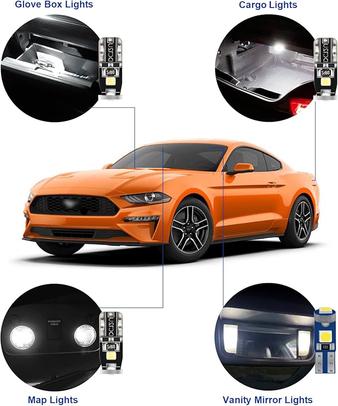 EASY EAGLE LED Interior Car Lights for Ford-Mustang-2015-2021: 8 Piece Kit White LED Light Bulbs - Super Bright 6000K + Install Tool