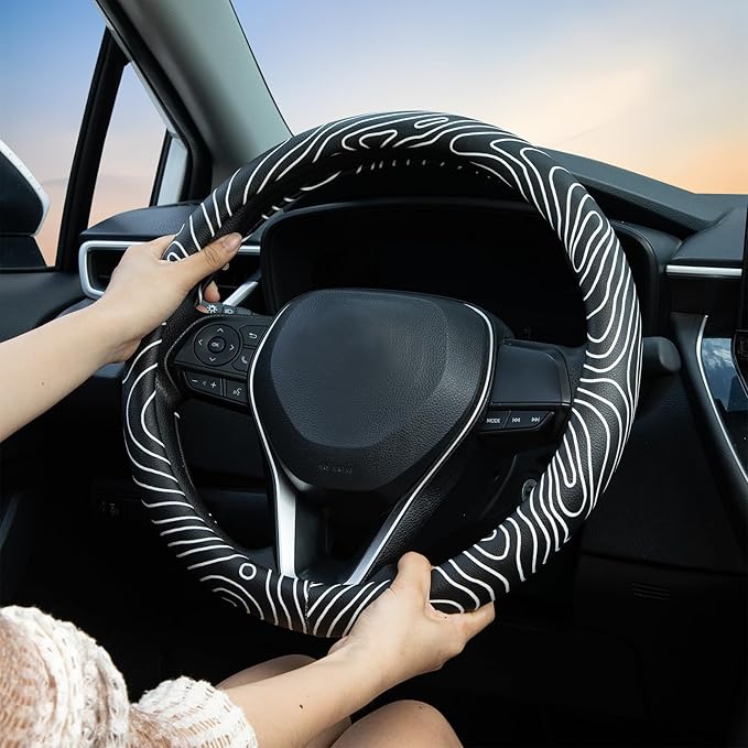 Topography Steering Wheel Cover Auto Leather Steering Wheel Protector, Anti-Slip, Breathable, Absorbing Sweat, Universal Topography Car Accessories 14.5–15 inch,Fit for Most Car, Trucks, SUV