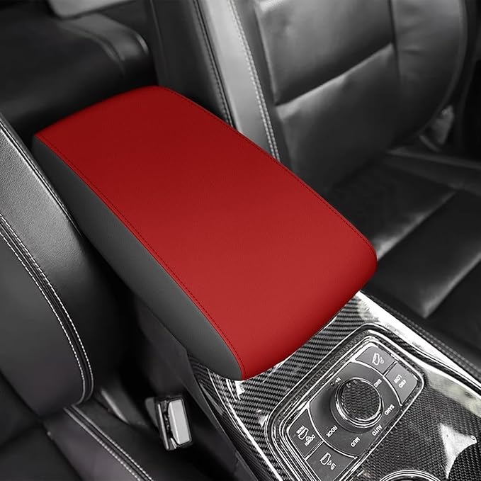 AOMSAZTO Console Covers for 2011-2021 Jeep Grand Cherokee Armrest Covers for Jeep Grand Cherokee Black with Red Leather