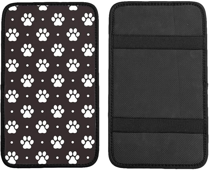 Paw Dog Paw Prints Black and White Foot Print Puppy Auto Center Console Armrest Pad Universal Car Center Console Cover Seat Box Cover for Sedan, Van, SUV, Truck Car Accessorie