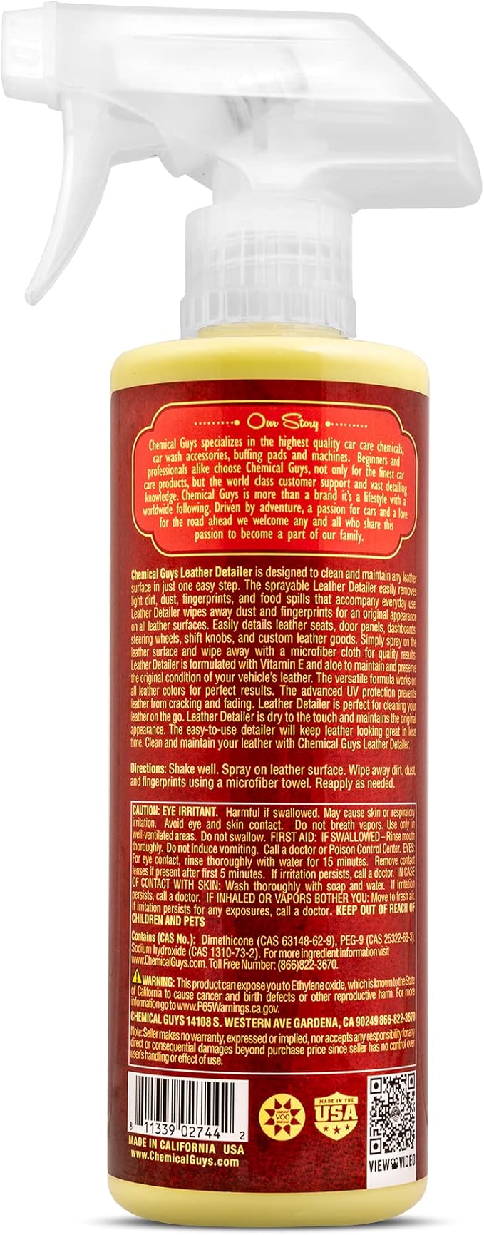 Chemical Guys Leather Quick Detailer - Interior Cleaner and Conditioner for Natural, Synthetic, Pleather, and More, Safe for Car Seats, Furniture, Apparel, Shoes & Boots, Leather Scented - 16 fl oz