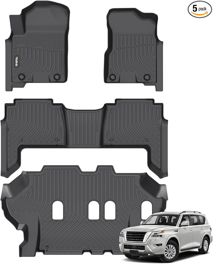 Wailtnb-All Weather Floor Mats for Nissan Armada/Infiniti QX80 2019-2024 Bench Liners Custom Fit Nissan Armada Waterproof Durable Easy to Clean Accessories